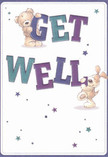 This cheerful get well card shines with playful optimism-a scene that lifts spirits across Wallington with its inviting design. Centered on a lively illustration, a soft teddy bear and a floppy-eared puppy spring from a gentle, cream-toned background, each joyfully balancing the vibrantly shaded 'Get Well' letters. Hues of deep indigo and teal add gentle vibrancy, echoing the fresh tones seen in local bouquets crafted by Wallington florists. Scattered stars of midnight blue, lilac, and azure drift softly across the card, conjuring a sense of whimsical hope that feels at home beneath the vast Surrey skies. The illustrated fur is rendered with such detail you might almost feel its comforting texture, like the embrace of a well-loved toy on a rainy Wallington afternoon. This card is more than a message-it's a heartfelt, tactile wish for wellness, ideal for sending comfort and encouragement across our supportive community, from Manor Road to the quiet banks of the River Wandle.